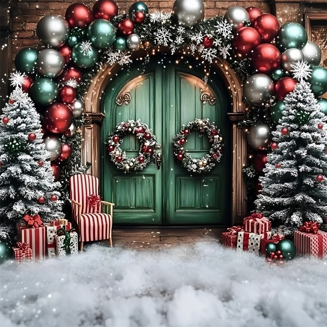 Holiday Backdrops Balloon Arch Green Door Christmas Backdrop GQ58-2