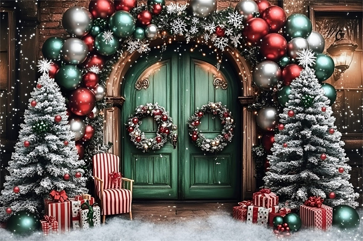 Holiday Backdrops Balloon Arch Green Door Christmas Backdrop GQ58-2