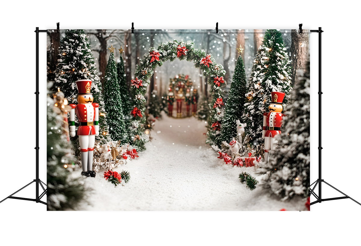 Nutcracker Backdrop Red Velvet Bow Cedar Grove Christmas Tree Backdrop GQ58-21