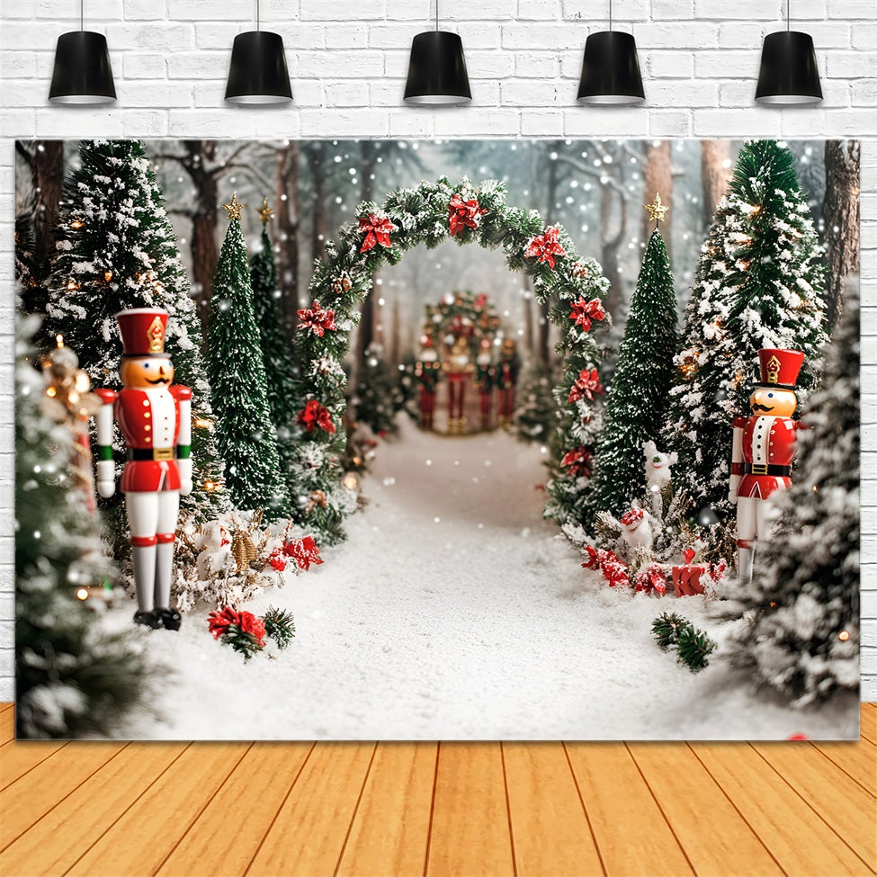 Nutcracker Backdrop Red Velvet Bow Cedar Grove Christmas Tree Backdrop GQ58-21