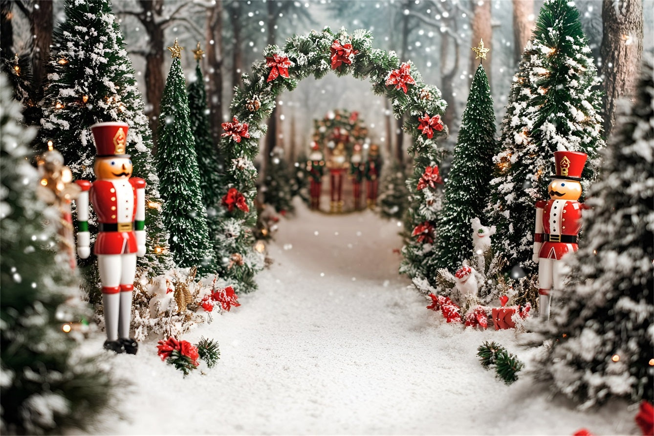 Nutcracker Backdrop Red Velvet Bow Cedar Grove Christmas Tree Backdrop GQ58-21