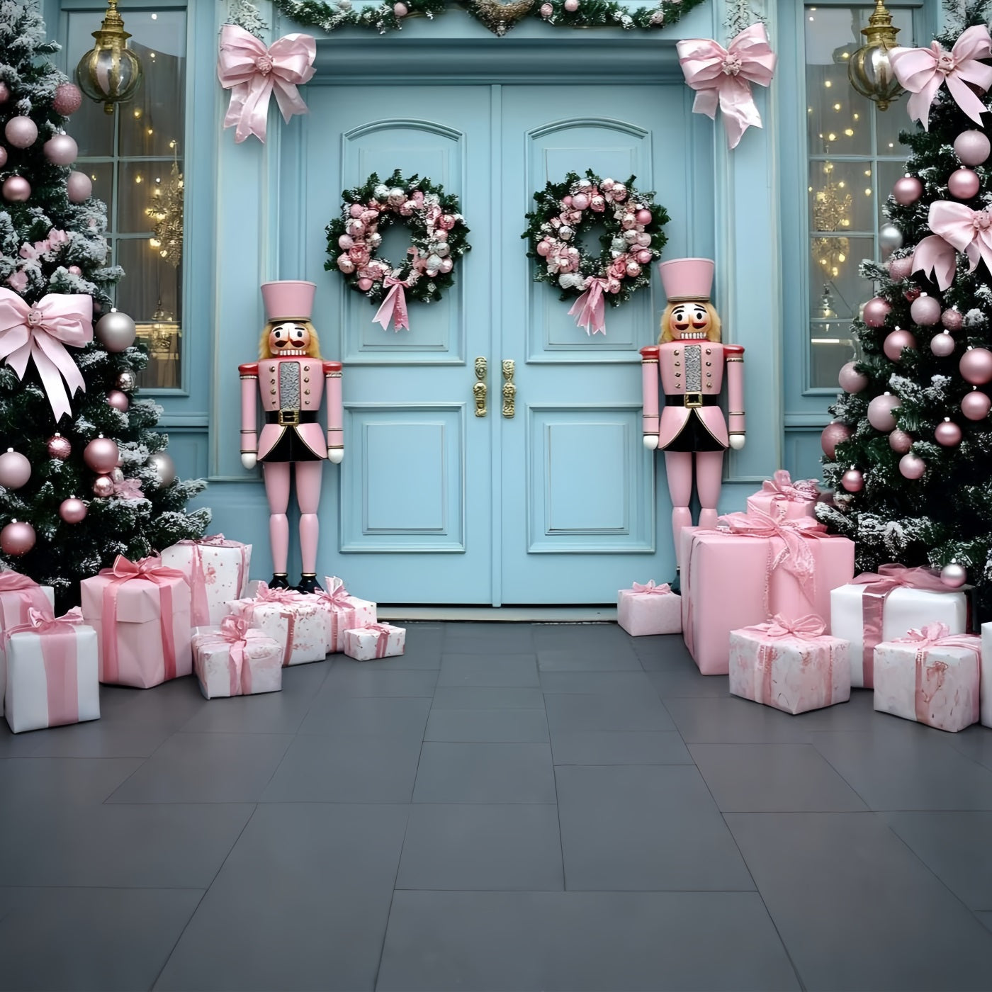 Nutcracker Backdrop Pink Nutcracker Soldiers Doorway Christmas Backdrops for Photography GQ58-24