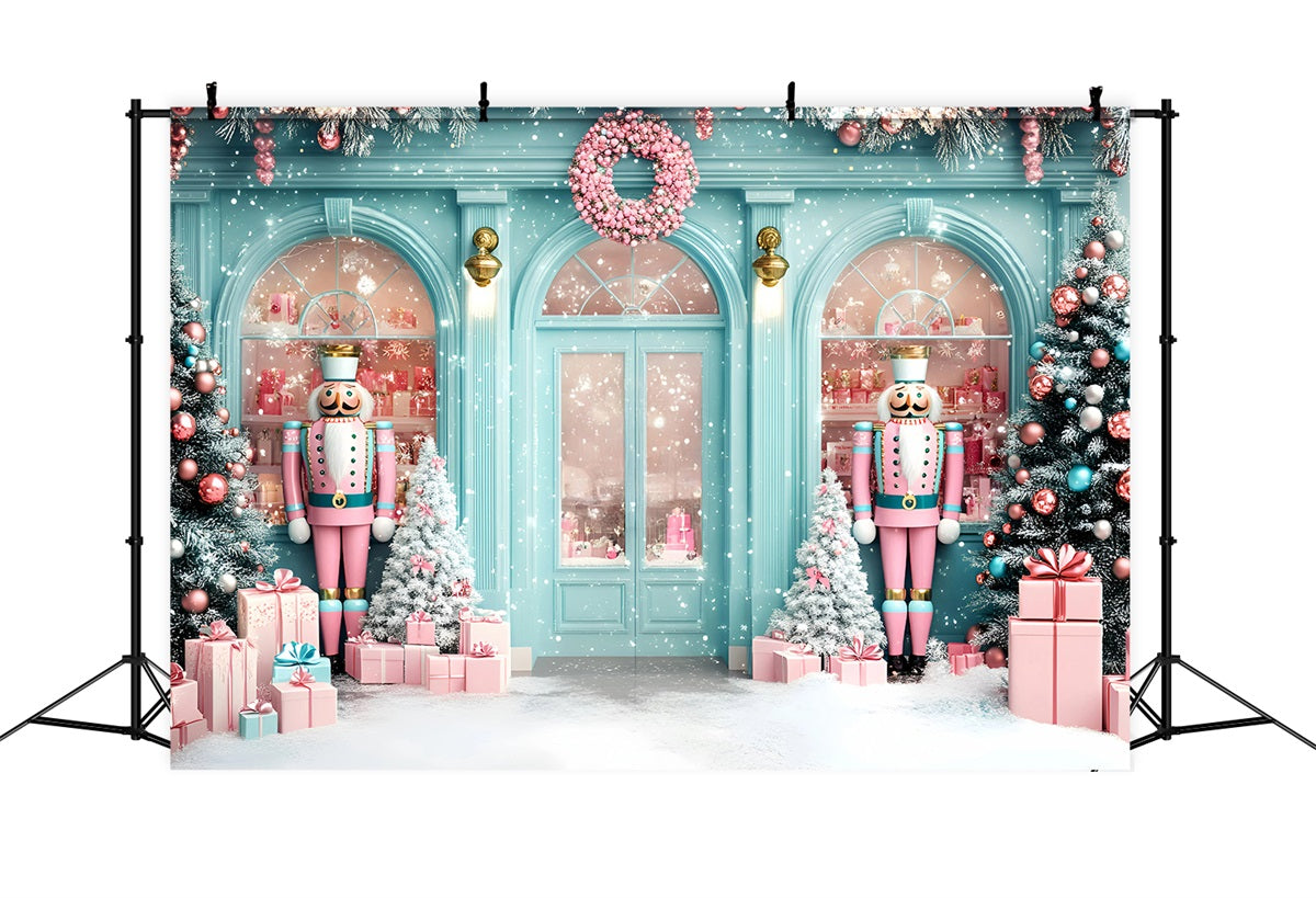 Nutcracker Backdrop Pastel Nutcracker Snowy Shopfront Christmas Backdrops for Photography GQ58-25