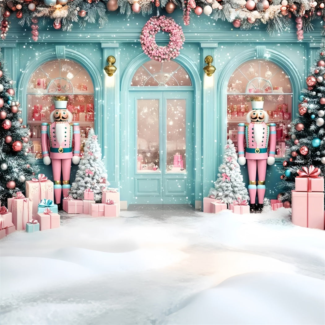 Nutcracker Backdrop Pastel Nutcracker Snowy Shopfront Christmas Backdrops for Photography GQ58-25