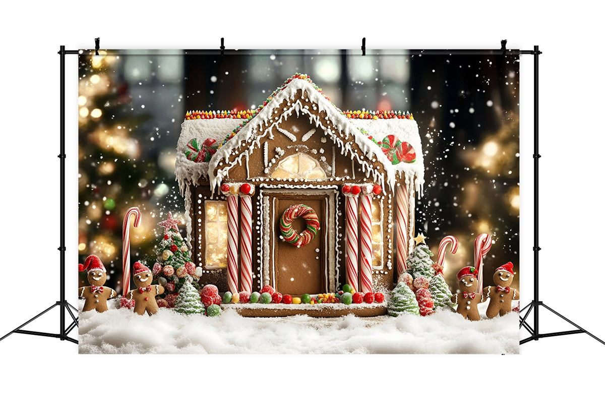 Gingerbread Backdrop Candy Cane Gingerbread House Delight Christmas Backdrops Sale GQ58-32