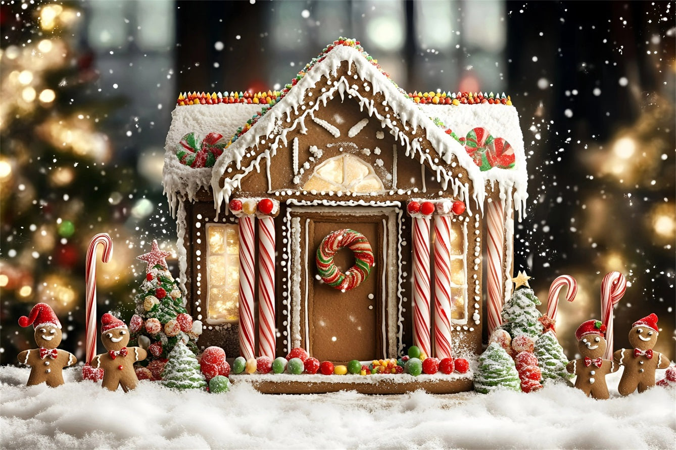 Gingerbread Backdrop Candy Cane Gingerbread House Delight Christmas Backdrops Sale GQ58-32