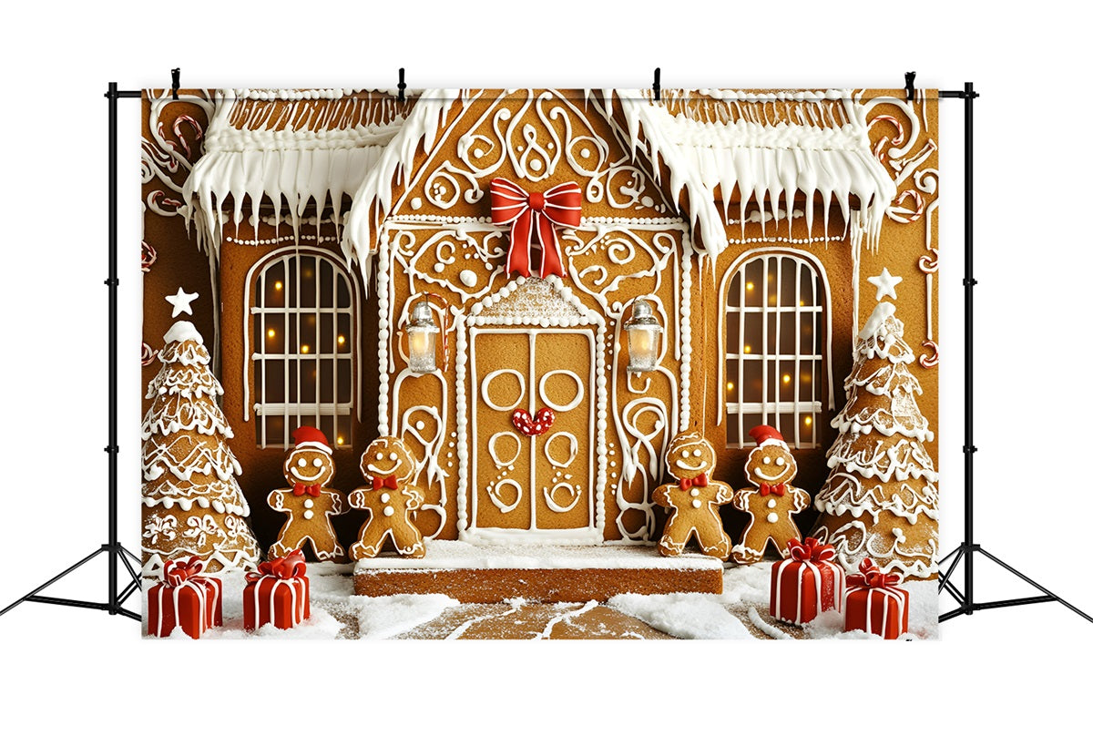 Gingerbread Backdrop Iced Cookie Mansion with Gifts Christmas Backdrops Sale GQ58-33