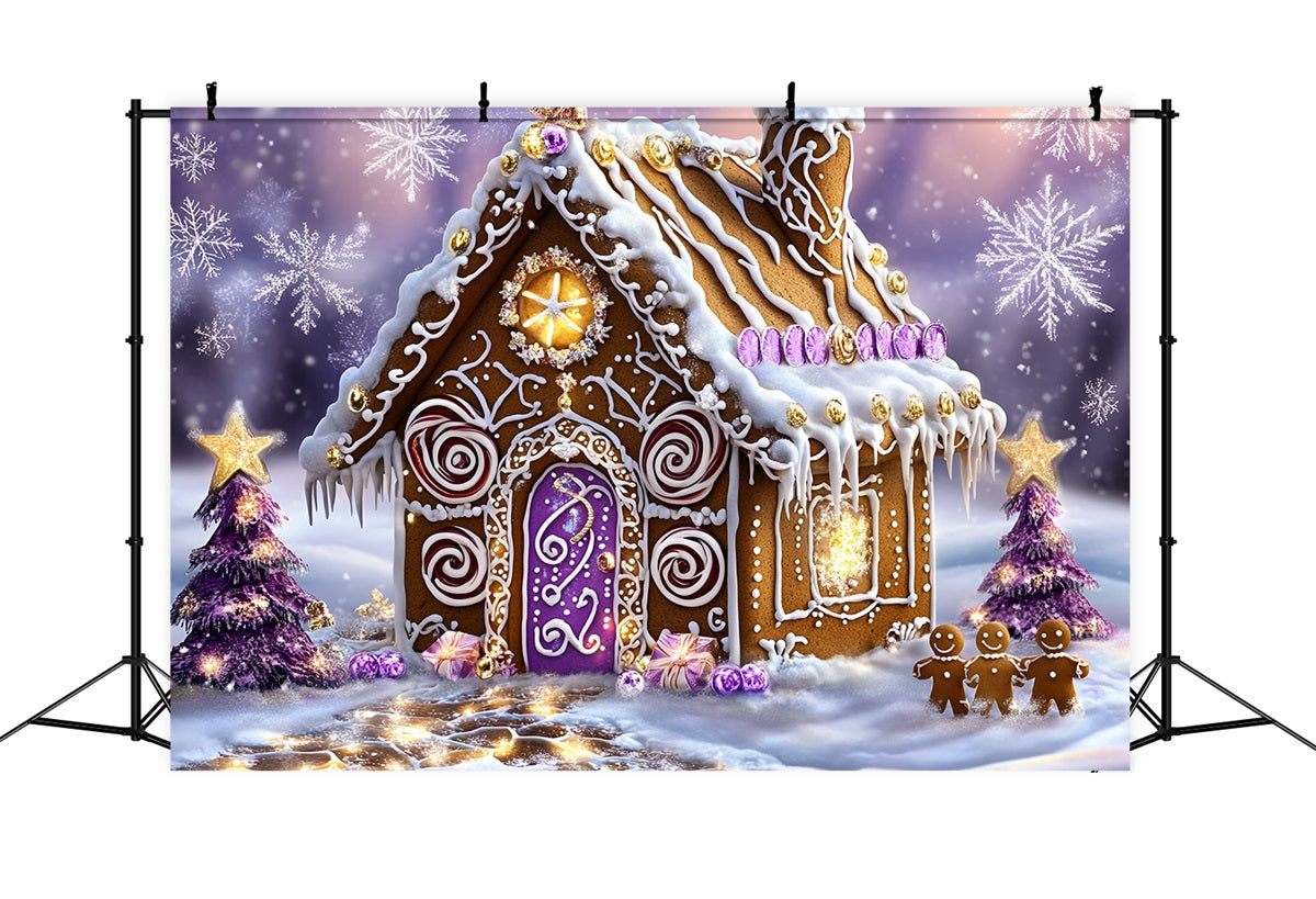 Gingerbread Backdrop Purple Swirl Candy Cottage Wonderland Christmas Backdrops 10x10 GQ58-34