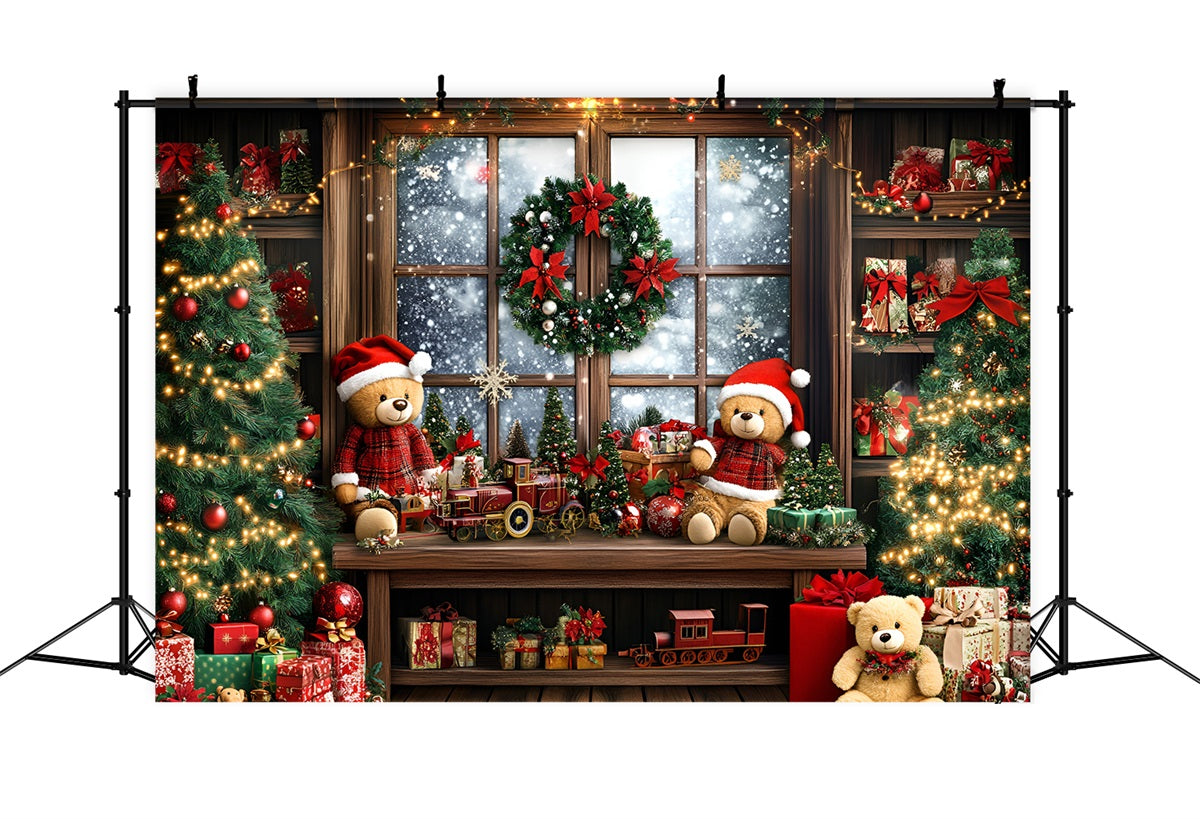 Holiday Photo Backdrop Teddy Train Gift Window  Christmas Photography Backdrops GQ58-40