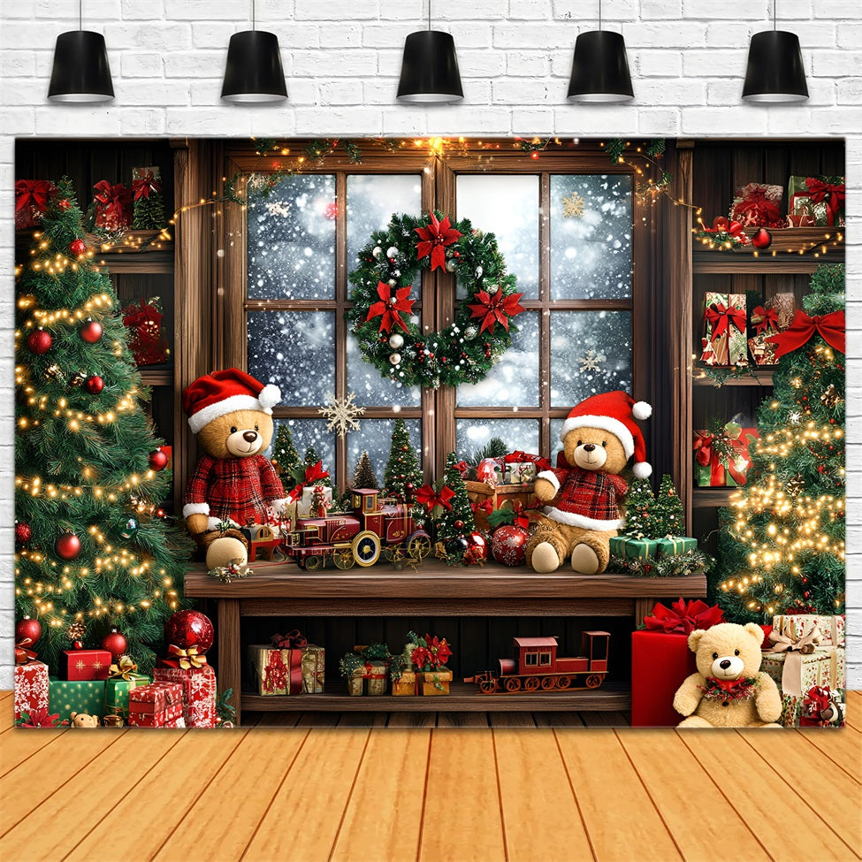 Holiday Photo Backdrop Teddy Train Gift Window  Christmas Photography Backdrops GQ58-40
