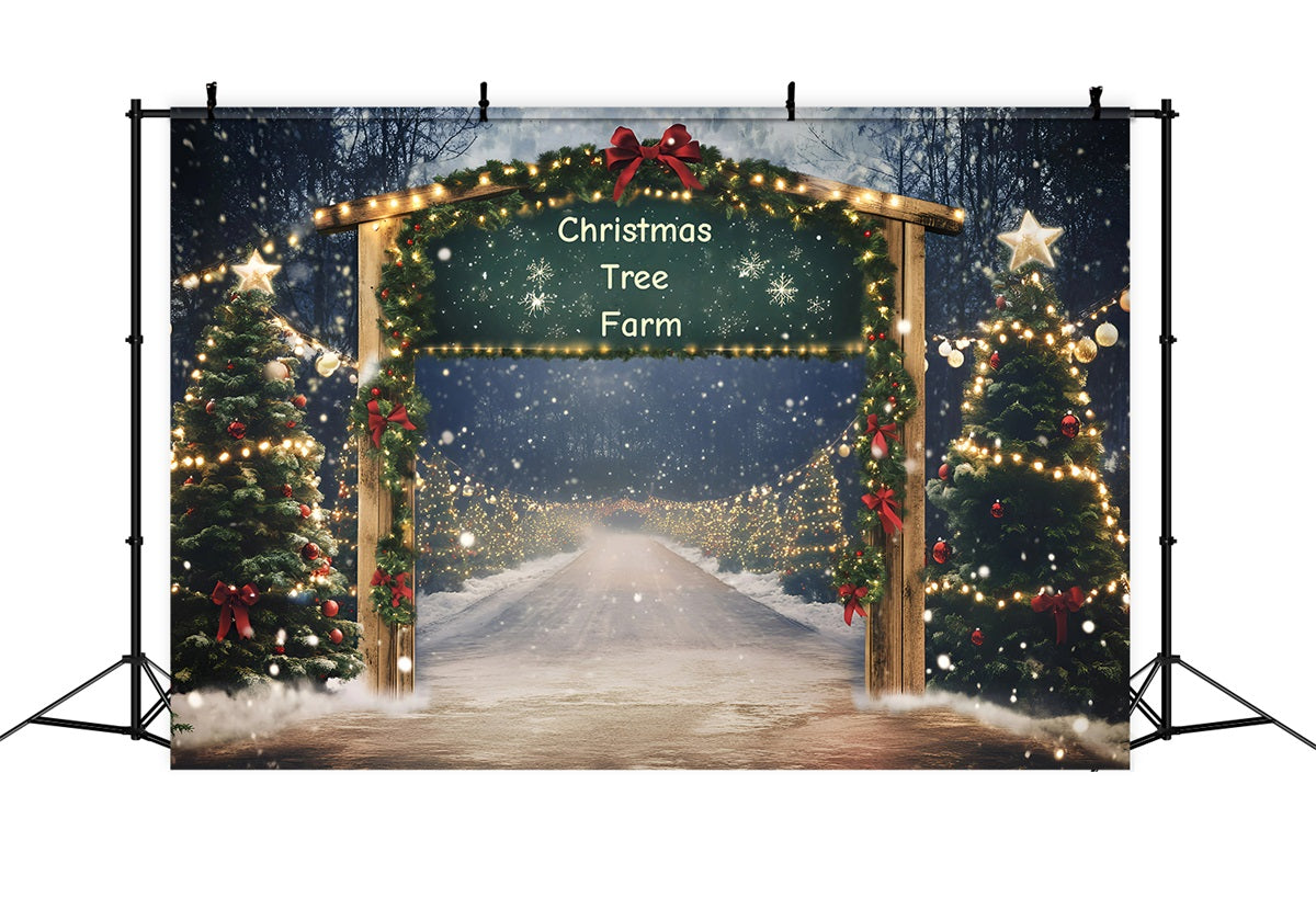 Christmas Tree Farm Backdrop Holiday Archway Entrance with Garland Christmas Village Backdrop GQ58-49