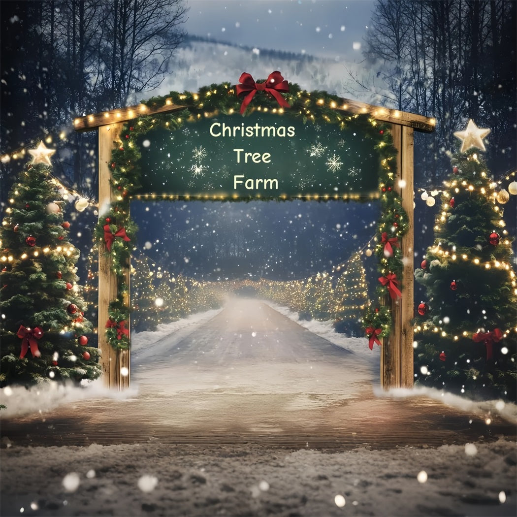Christmas Tree Farm Backdrop Holiday Archway Entrance with Garland Christmas Village Backdrop GQ58-49