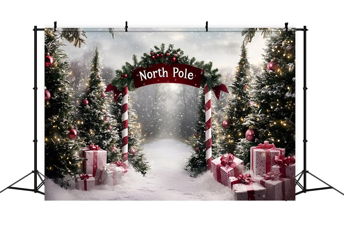 North Pole Backdrop North Pole Candy Cane Gift Path Professional Christmas Backdrops GQ58-51