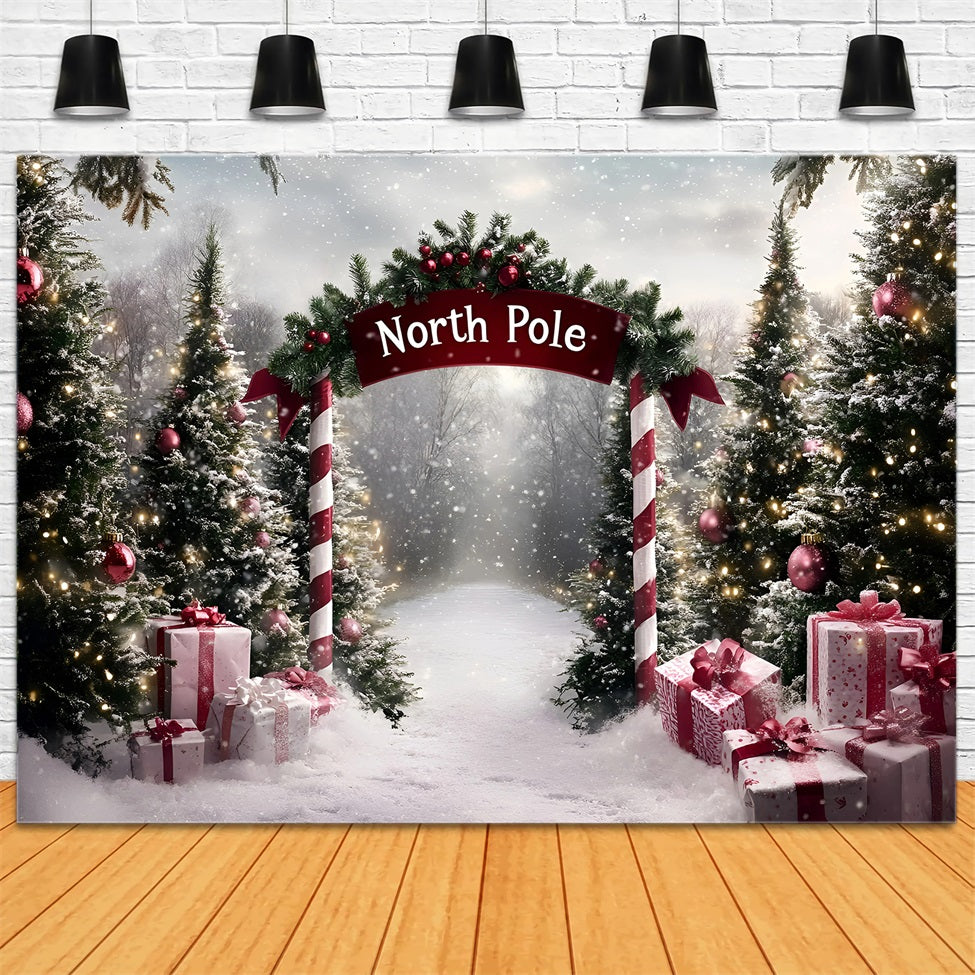 North Pole Backdrop North Pole Candy Cane Gift Path Professional Christmas Backdrops GQ58-51