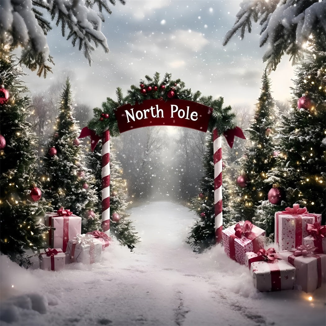 North Pole Backdrop North Pole Candy Cane Gift Path Professional Christmas Backdrops GQ58-51