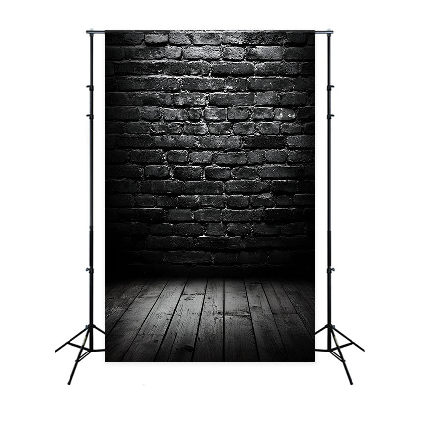 Dark Backdrop Dark Brick Wall with Wooden Floor Portrait Photography Backdrop GQ58-67