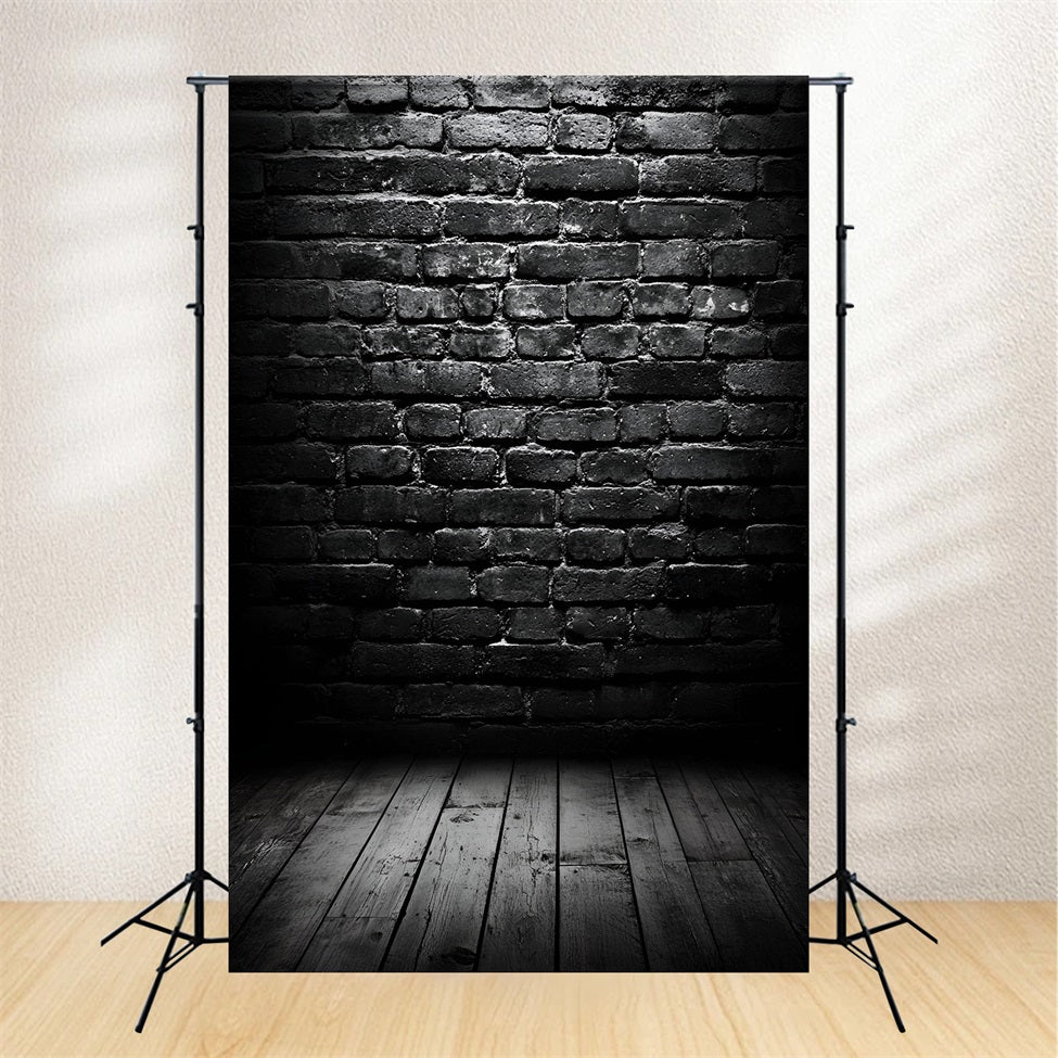 Dark Backdrop Dark Brick Wall with Wooden Floor Portrait Photography Backdrop GQ58-67