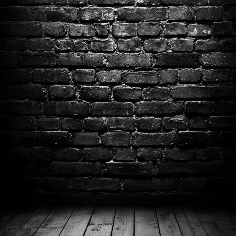 Dark Backdrop Dark Brick Wall with Wooden Floor Portrait Photography Backdrop GQ58-67