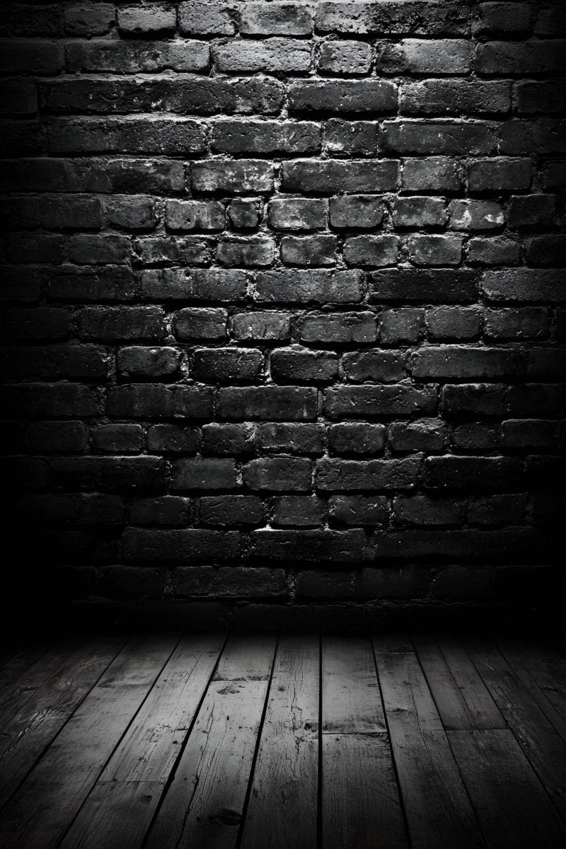 Dark Backdrop Dark Brick Wall with Wooden Floor Portrait Photography Backdrop GQ58-67