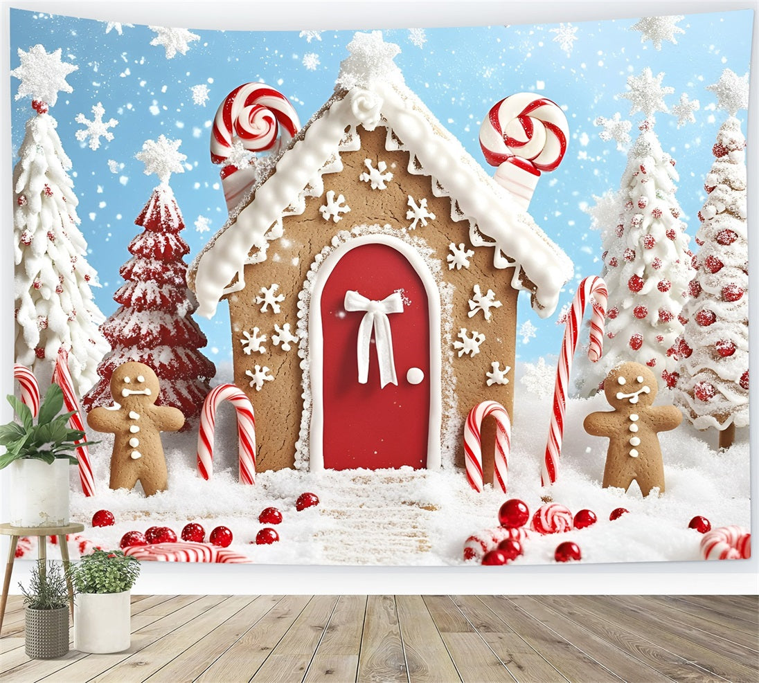 Gingerbread House Backdrop Candy Cane Gingerbread House Christmas Backdrops GQ58-7