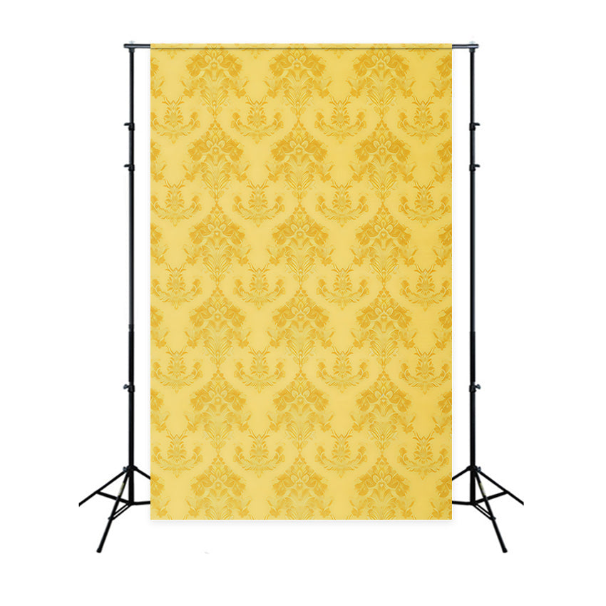 Yellow Backdrop Elegant Baroque Floral Damask Pattern Portrait Photography Background GQ58-74