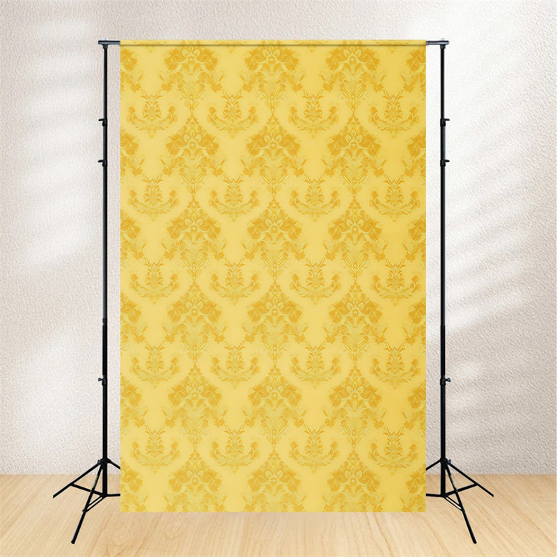 Yellow Backdrop Elegant Baroque Floral Damask Pattern Portrait Photogr