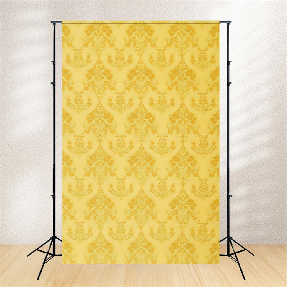 Yellow Backdrop Elegant Baroque Floral Damask Pattern Portrait Photography Background GQ58-74