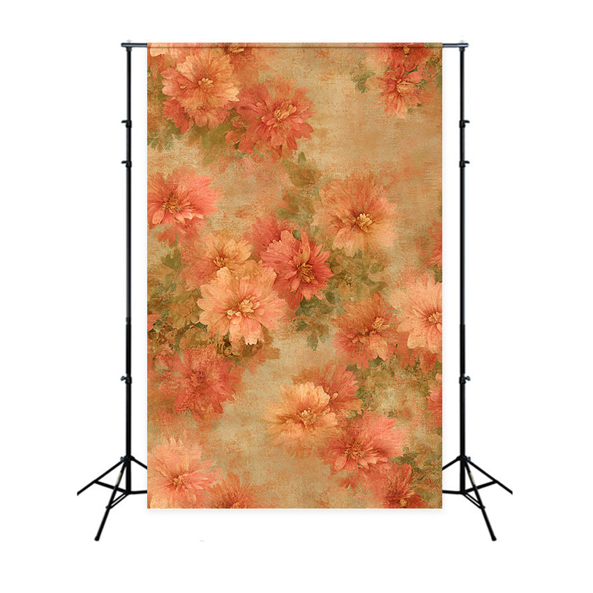 Orange Backdrop Vintage Autumn Floral Watercolor Pattern Photo Portrait Background GQ58-76
