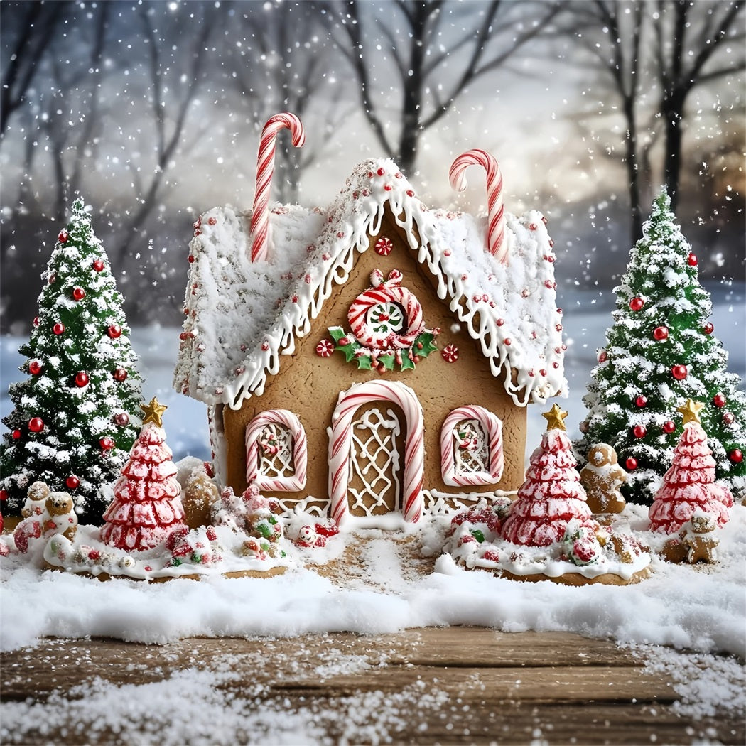 Gingerbread House Backdrop Peppermint Roof Cozy Cottage Christmas Backdrop GQ58-8