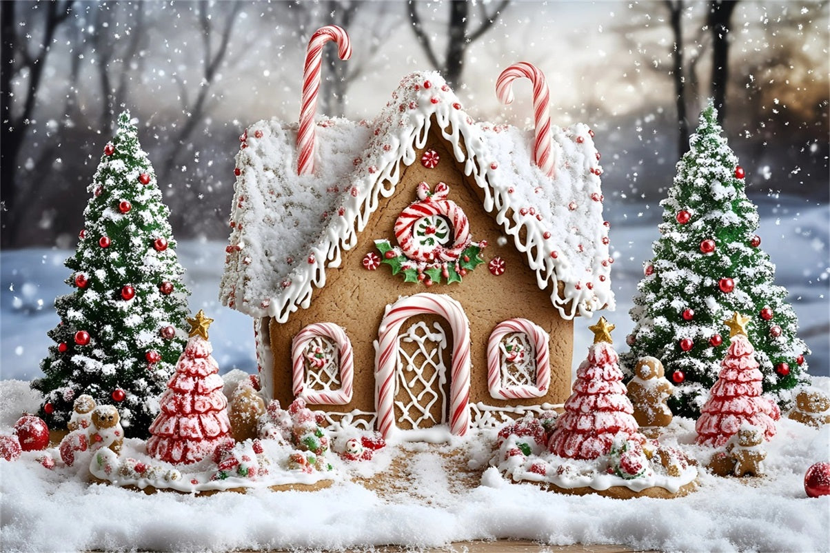Gingerbread House Backdrop Peppermint Roof Cozy Cottage Christmas Backdrop GQ58-8