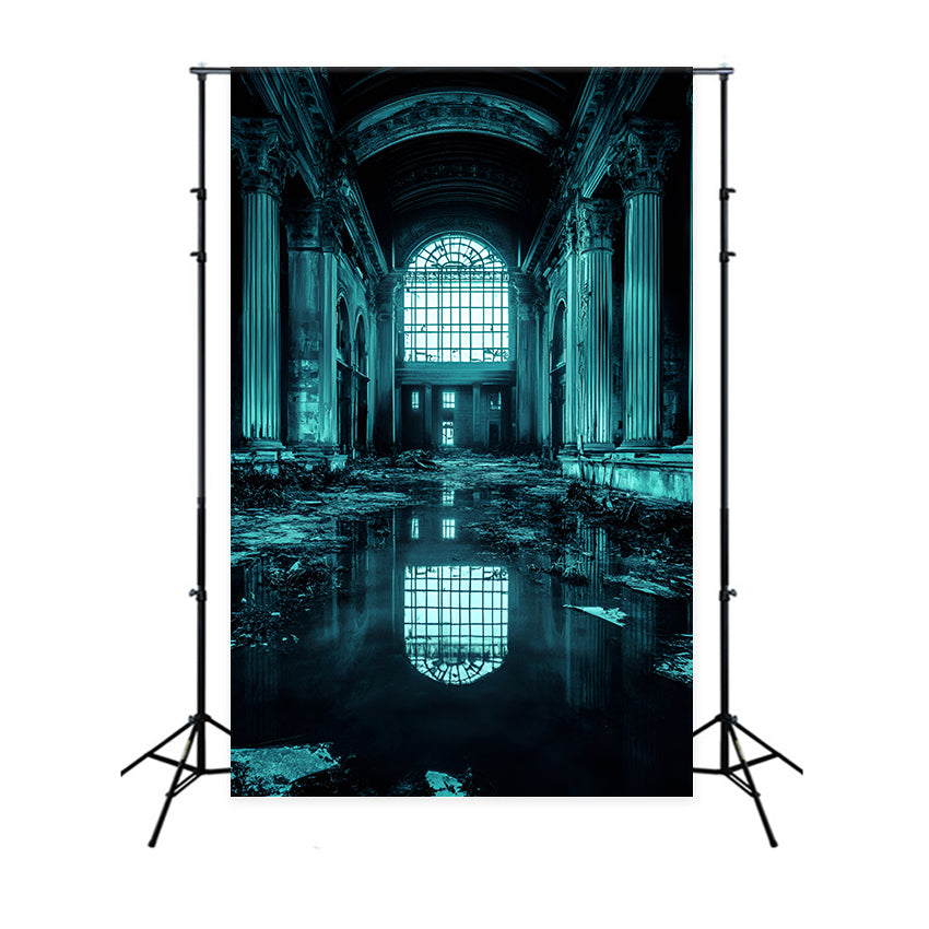 Grunge Backdrop Abandoned Grand Hall with Water Reflection Professional Portrait Background GQ58-86