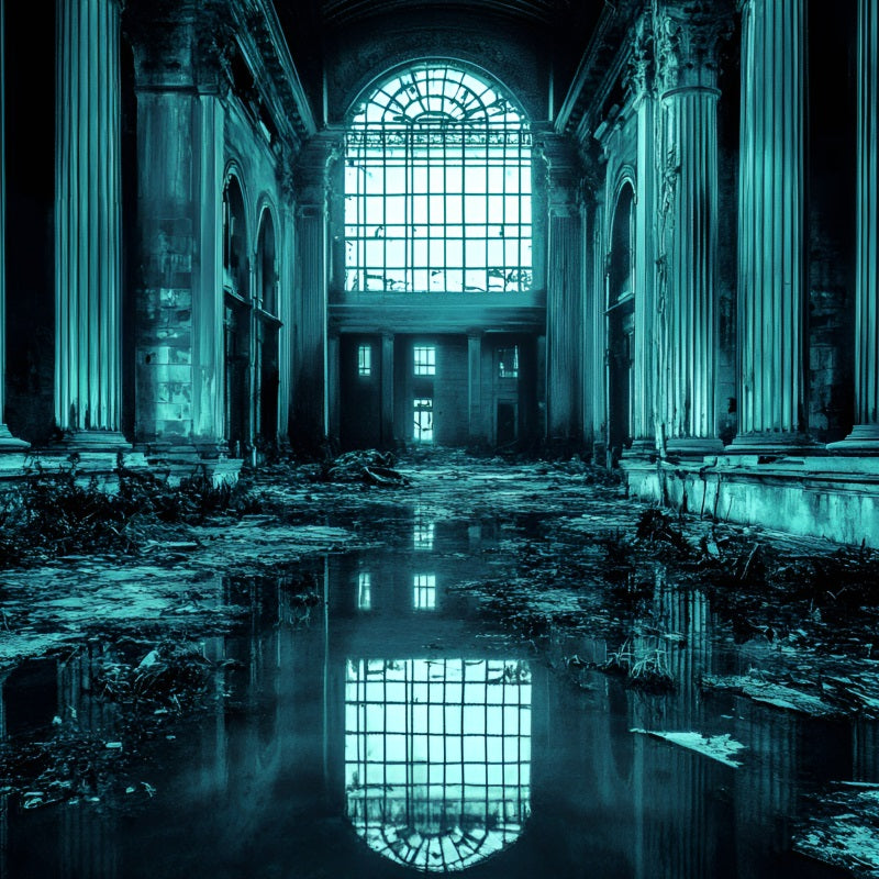 Grunge Backdrop Abandoned Grand Hall with Water Reflection Professional Portrait Background GQ58-86