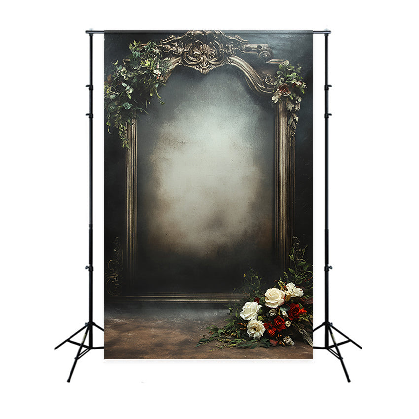 Grunge Backdrop Vintage Ornate Frame with Floral Accents Background for Portrait GQ58-87