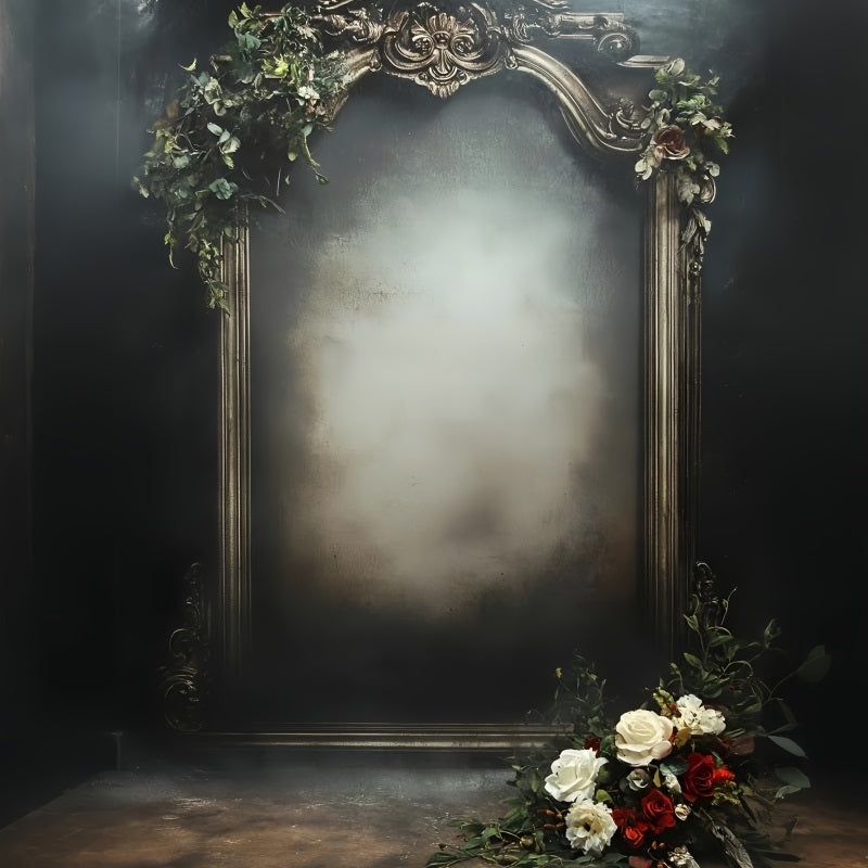 Grunge Backdrop Vintage Ornate Frame with Floral Accents Background for Portrait GQ58-87