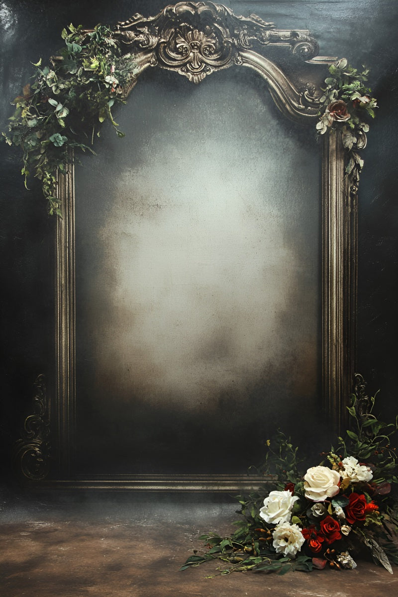 Grunge Backdrop Vintage Ornate Frame with Floral Accents Background for Portrait GQ58-87