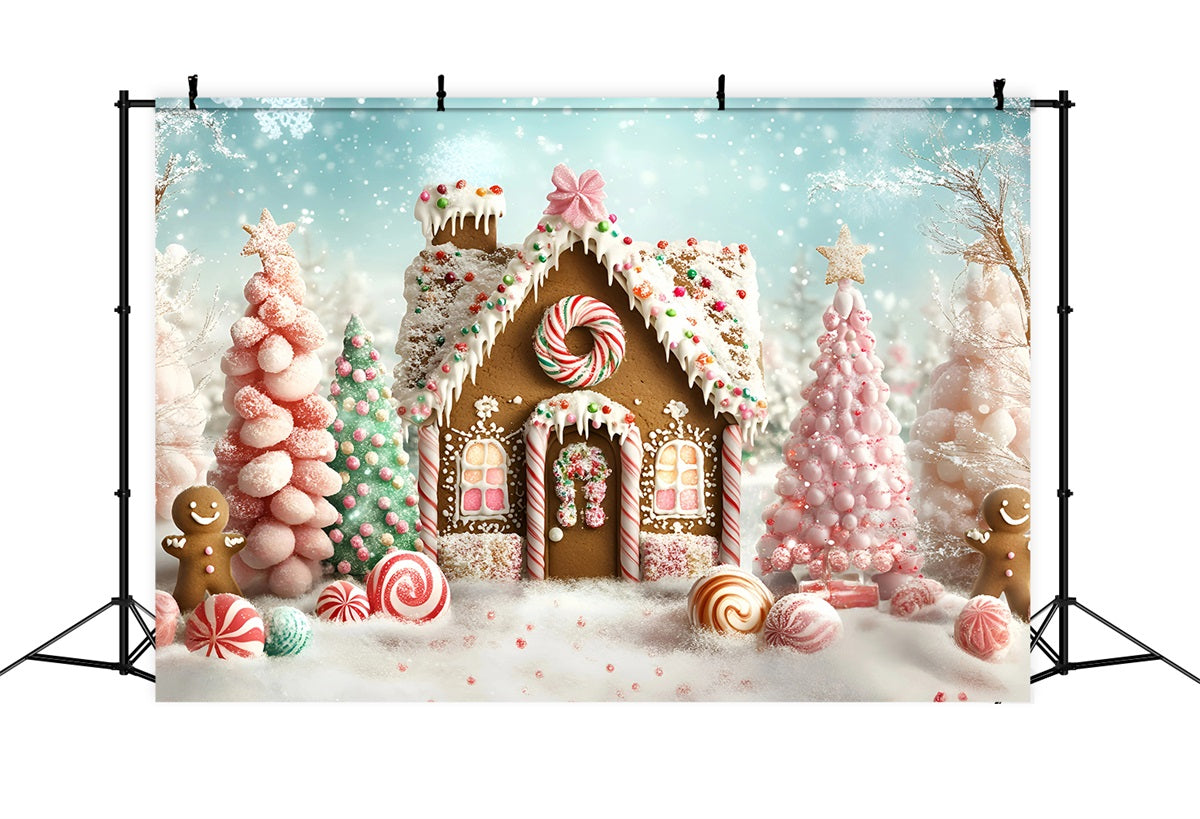 Gingerbread House Backdrop Sweet Wonderland Candy Forest Christmas Backdrop GQ58-9