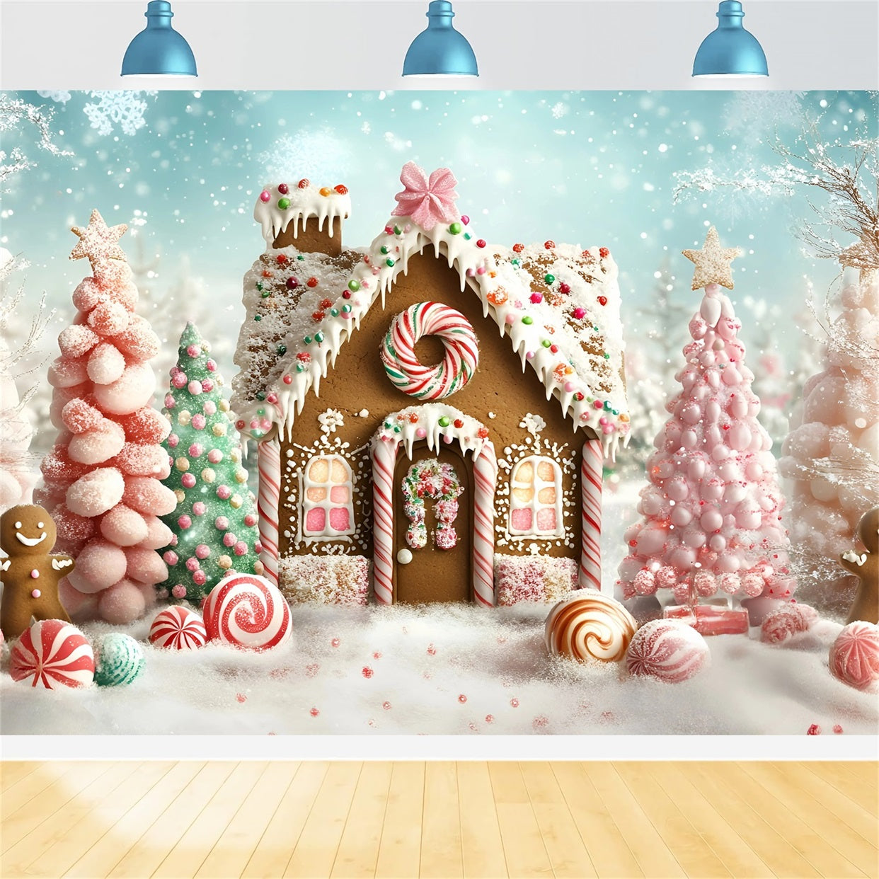 Gingerbread House Backdrop Sweet Wonderland Candy Forest Christmas Backdrop GQ58-9
