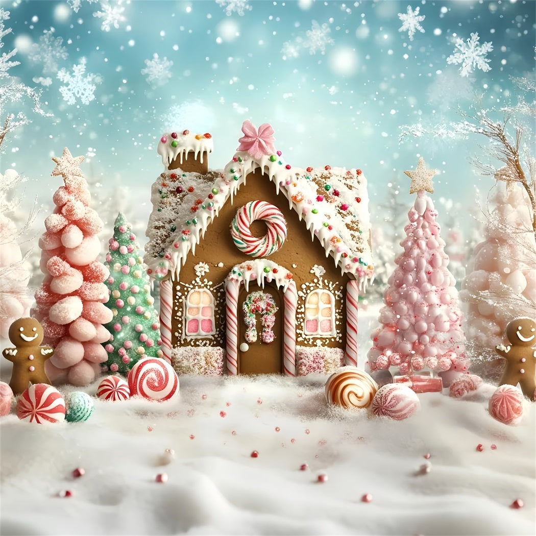 Gingerbread House Backdrop Sweet Wonderland Candy Forest Christmas Backdrop GQ58-9