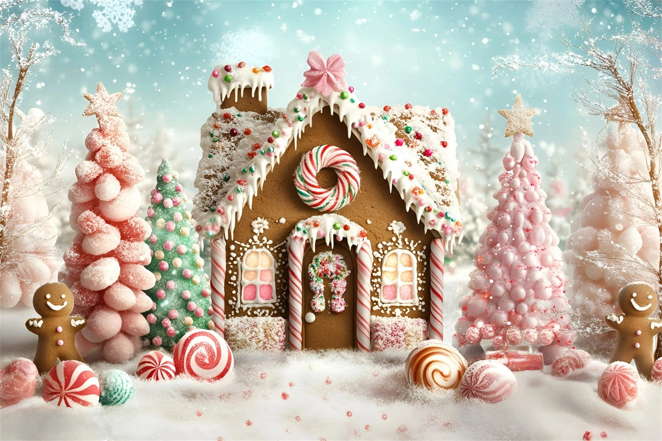 Gingerbread House Backdrop Sweet Wonderland Candy Forest Christmas Backdrop GQ58-9