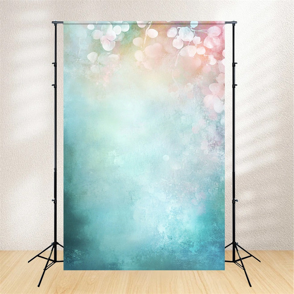 Watercolor Backdrop Dreamy Aqua and Pink Floral Blur Portrait Photo Backdrop GQ58-97