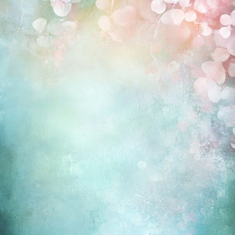 Watercolor Backdrop Dreamy Aqua and Pink Floral Blur Portrait Photo Backdrop GQ58-97