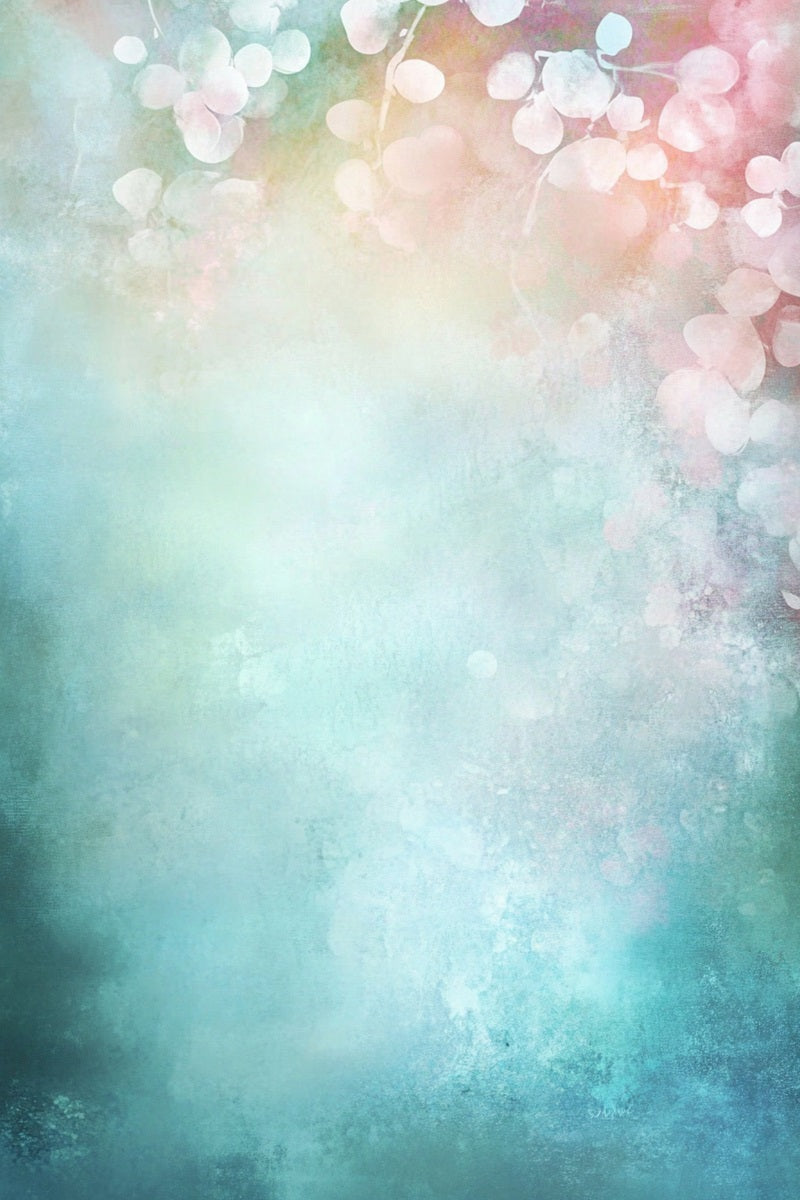 Watercolor Backdrop Dreamy Aqua and Pink Floral Blur Portrait Photo Backdrop GQ58-97