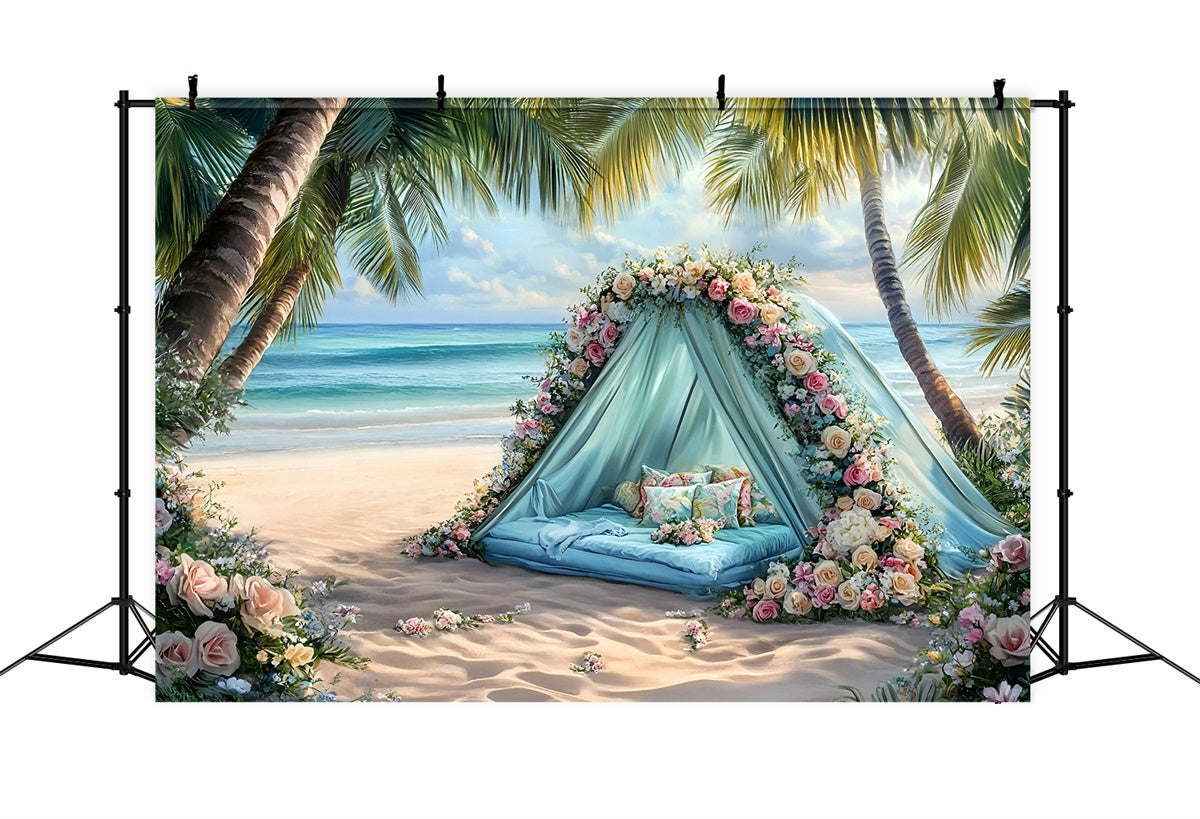 Beach Photo Backdrop Romantic Floral Tent Summer Backdrop GQ6-1