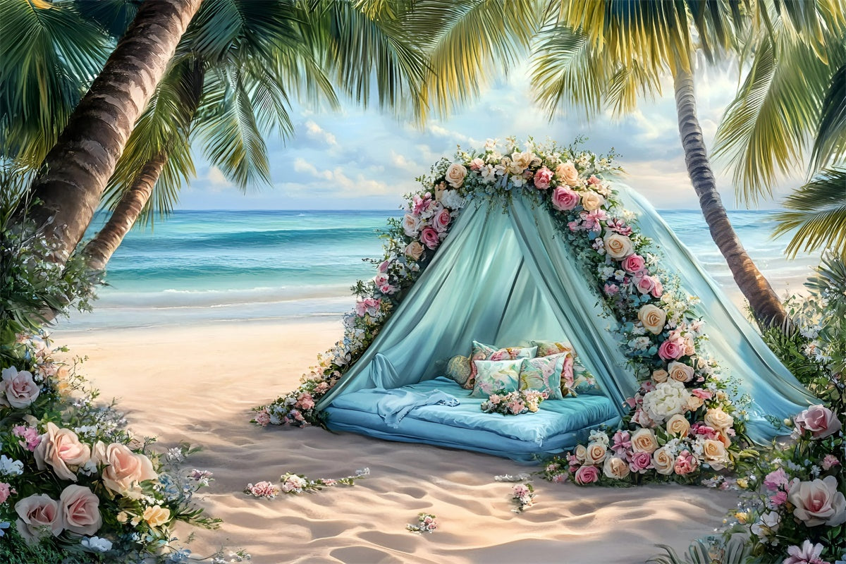 Beach Photo Backdrop Romantic Floral Tent Summer Backdrop GQ6-1