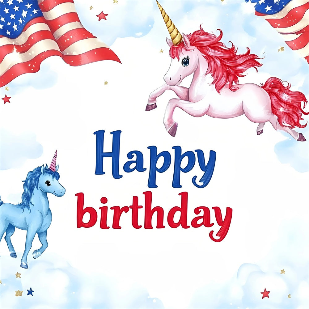 Birthday Backdrop Patriotic Unicorn Sky Independence Day Backdrop GQ6-115