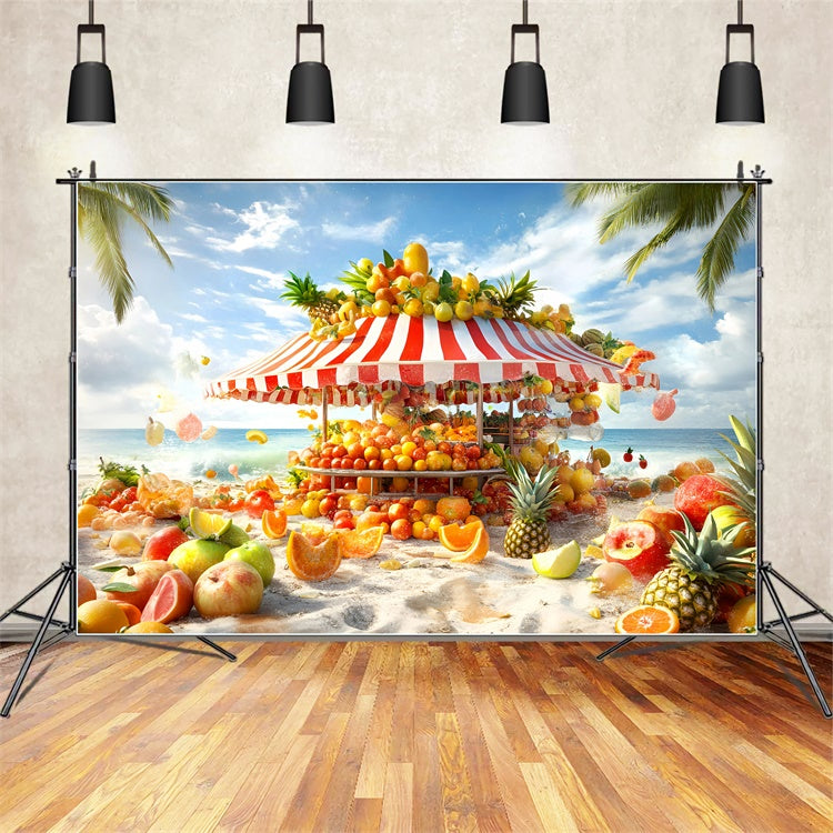 Tropical Beach Backdrop Vibrant Fruit Stand Summer Backdrop GQ6-16