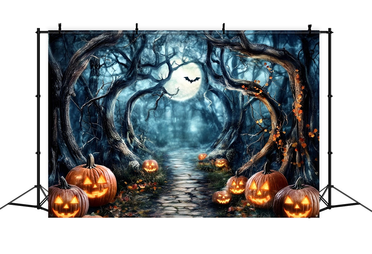 Spooky Forest Backdrop Moonlit Pumpkin Path Halloween Backdrop GQ6-182