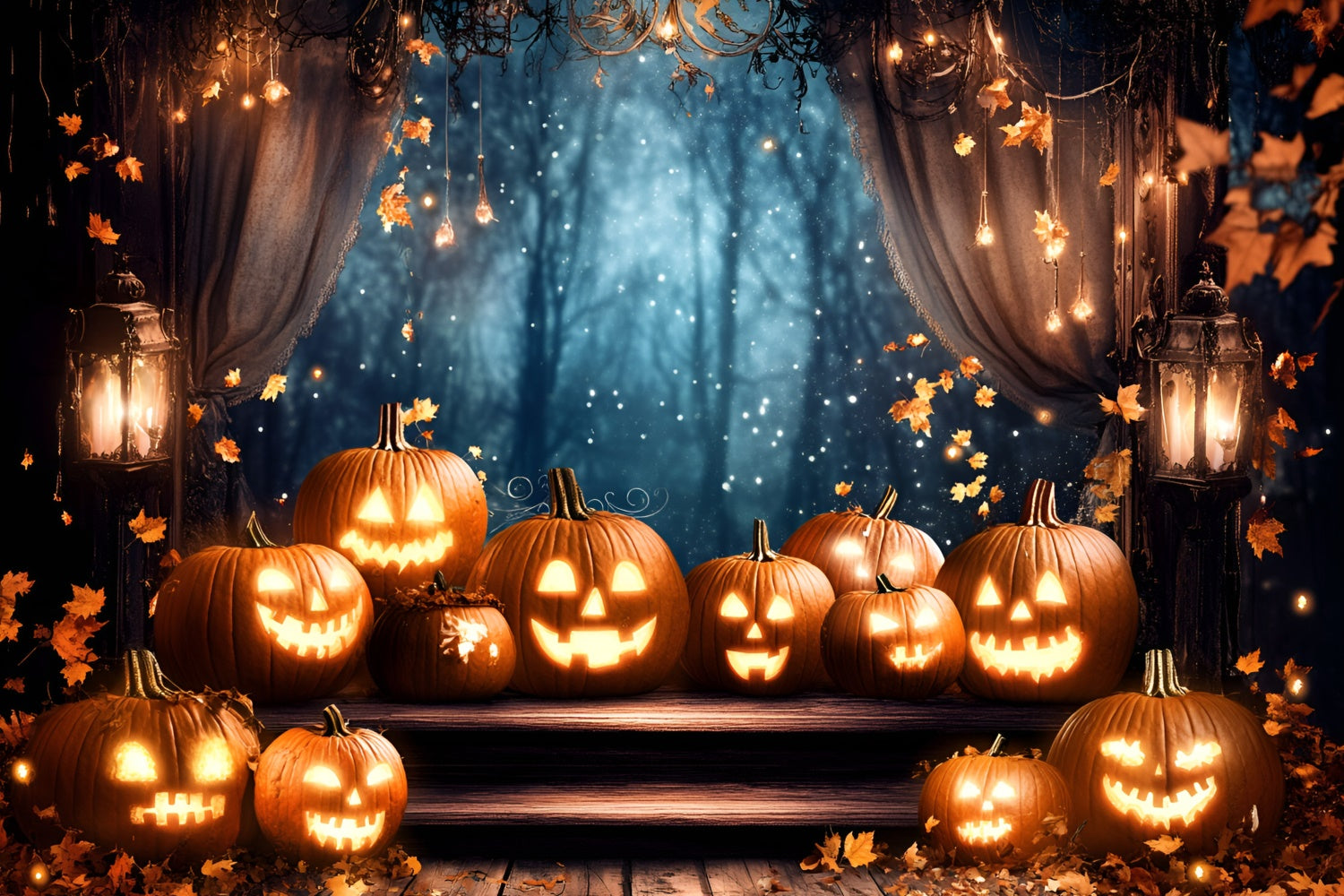 Halloween Picture Backdrop Twinkling Pumpkin Curtain Backdrop GQ6-184