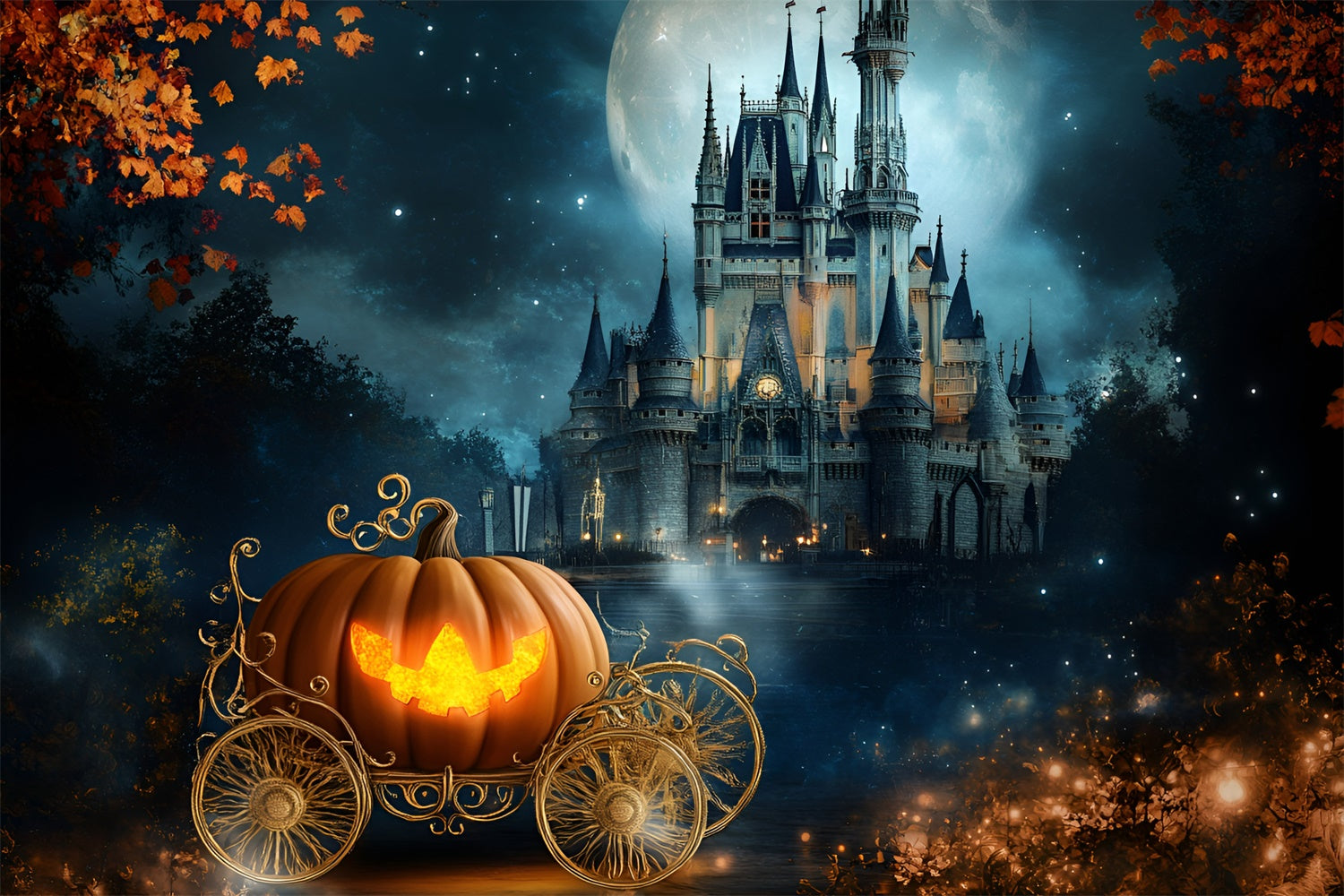 Halloween Backdrop For Photos Pumpkin Carriage Castle Backdrop GQ6-185