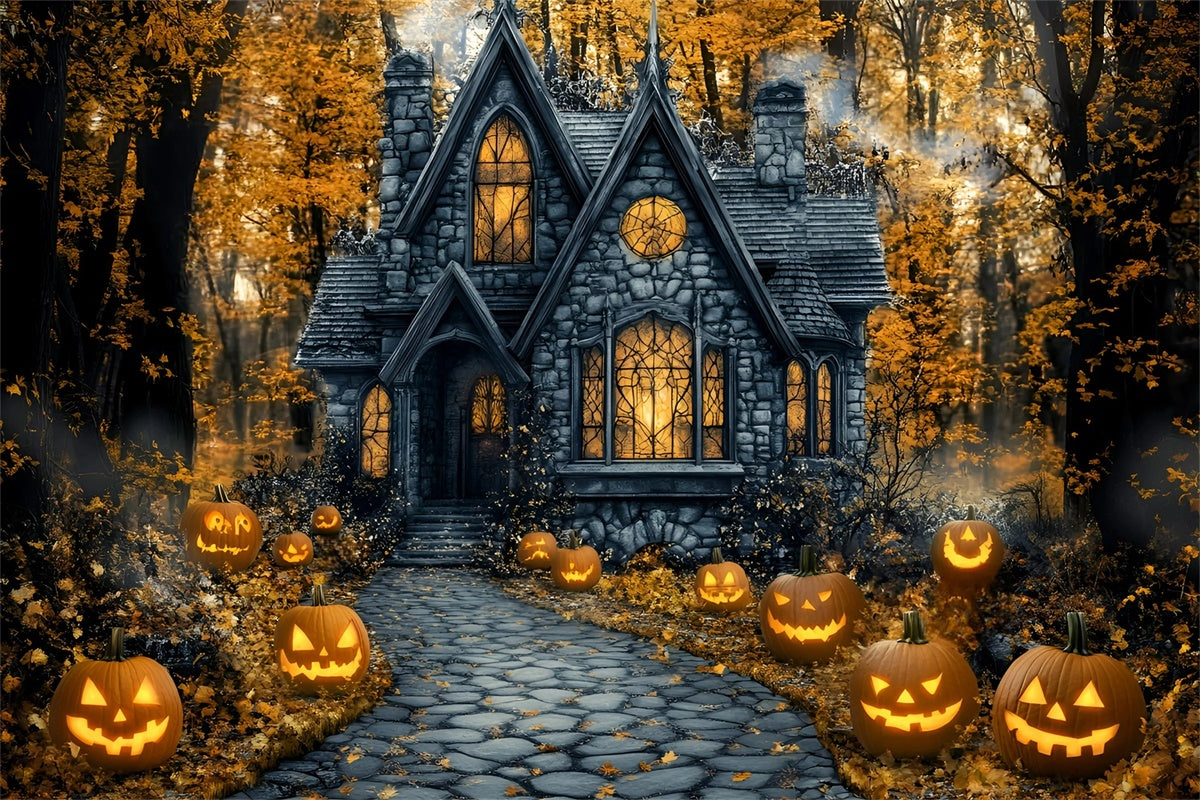 Photography Halloween Backdrop Spooky Pathway Pumpkin Backdrop GQ6-187